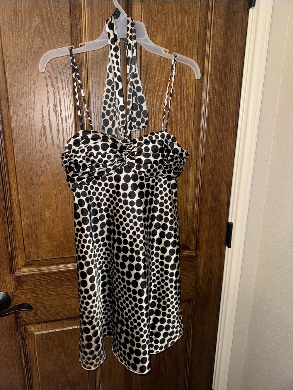 GUESS Black and White Polka Dot Strapless Halter Dress